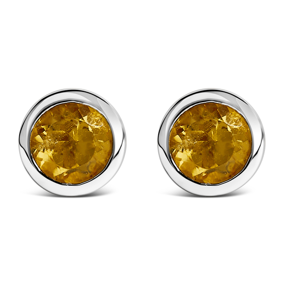 .925 Sterling Silver 6MM Bezel Set Created Yellow Citrine Solitaire Stud